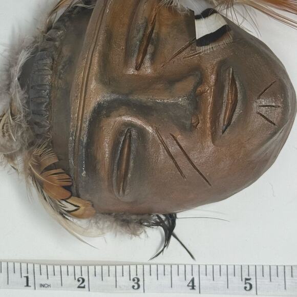 Handmade TerraCotta Clay Mask, Carved Cultural Hanging Decor - Picture 4 of 5